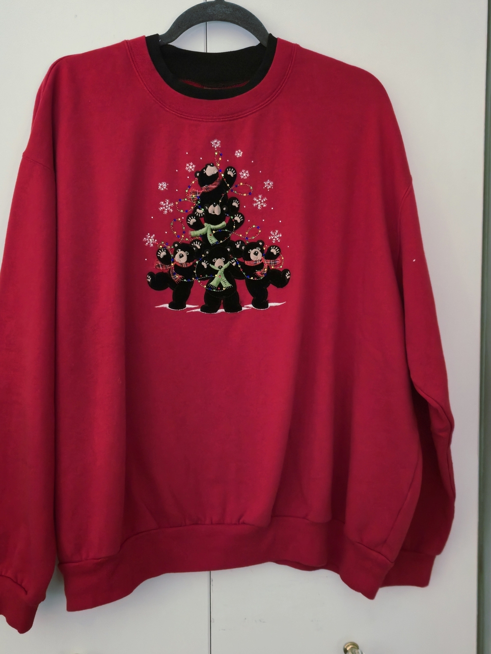 Vintage Decorated Originals Christmas Bear Tree Sweatshirt Red 3XL
